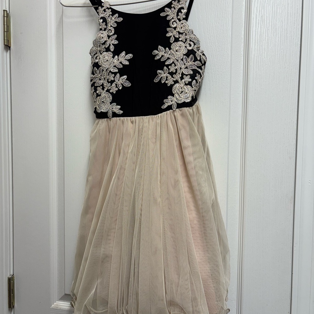Rare Editions Black and Cream Floral Kids Dress